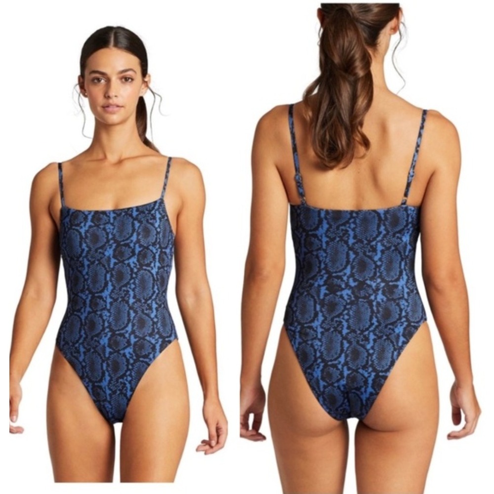 Vitamin A Jenna Blue Snakeskin‎ One Piece Swimsuit NWT High Cut Cheeky Sz 6 Sml